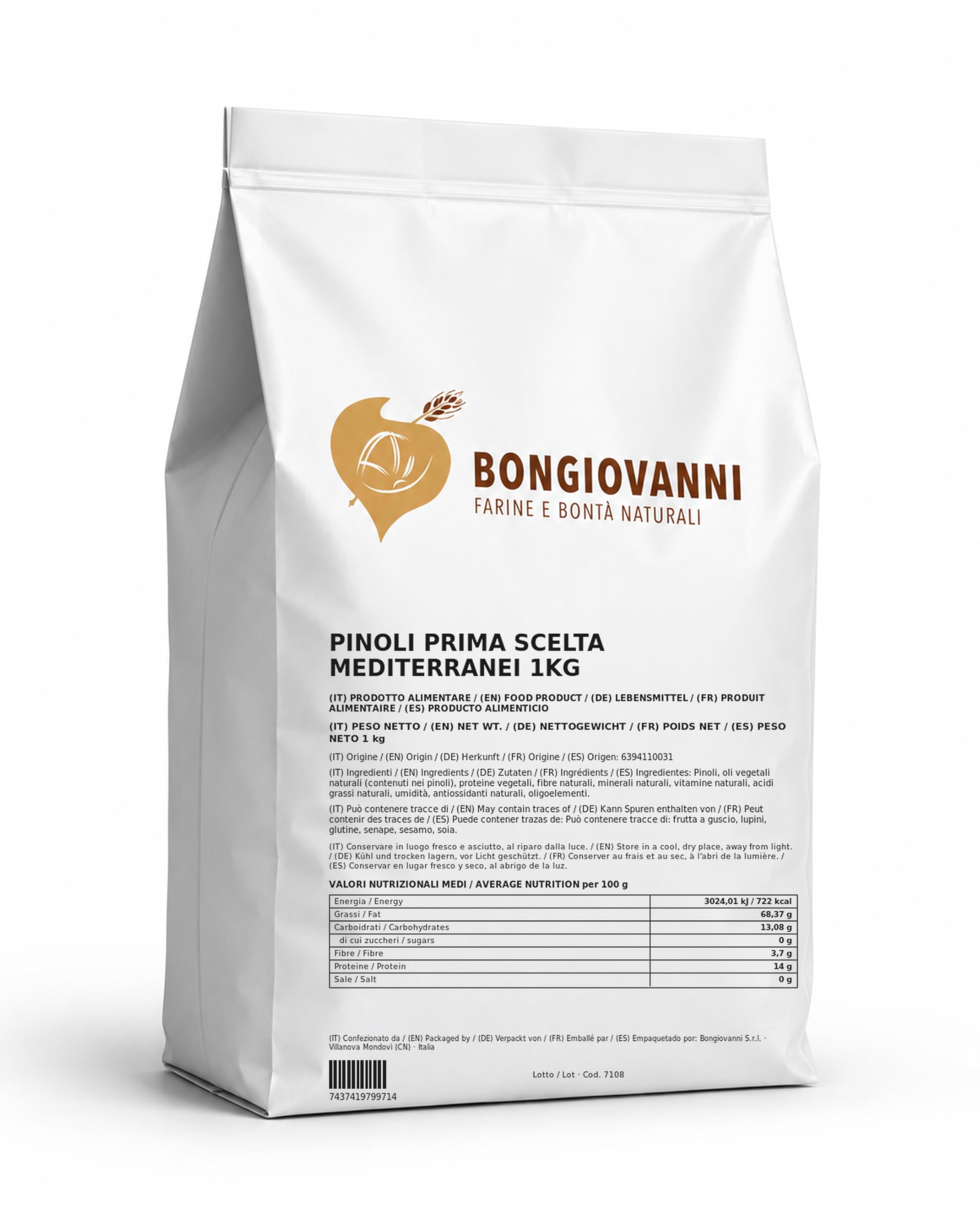 Bongiovanni Bontà Naturali Pinoli Prima Scelta Mediterranei 1Kg