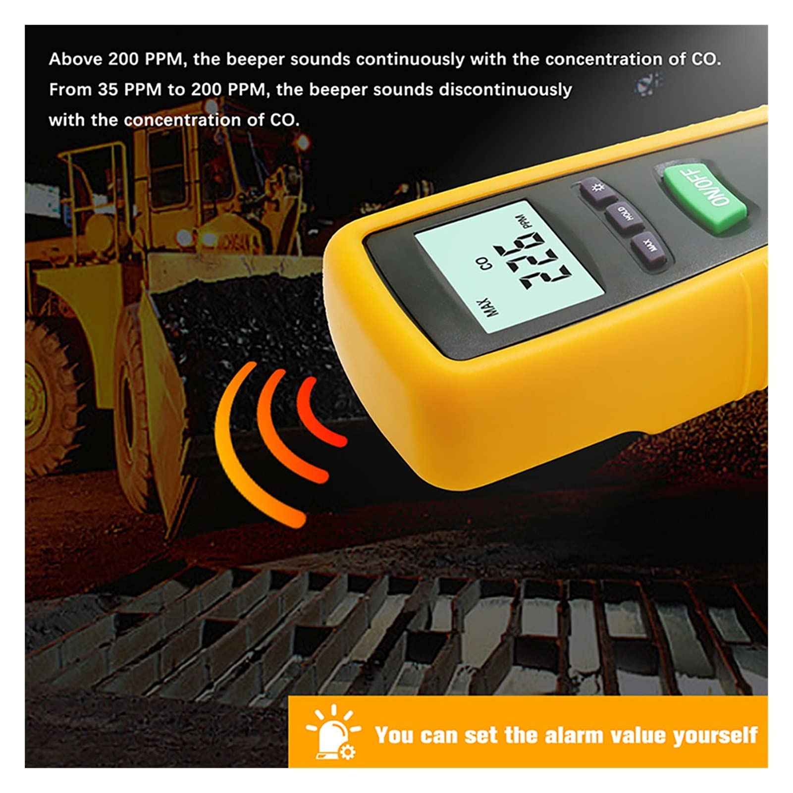 Detector de monóxido de carbono Medidor portátil digital de alta precisión Co Gas Tester Monitor Calibre Alarma Sonido 100 0ppm