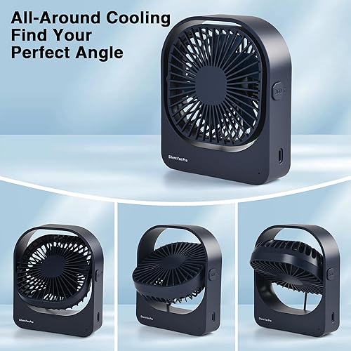 Miniatura 2 de Ventilador silencioso de escritorio inalámbrico, rotación de 360, 3 ajustes de velocidad, ultra silencioso, de larga duración, ventilador de