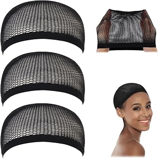 Dreamlover 3-Pack Black Crochet Mesh Wig Caps - Durable Elastic Nylon for Secure Wig Hold & Breathable Comfort