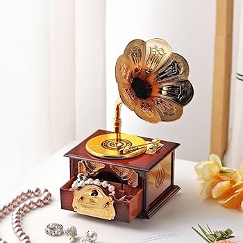 Amazon | 機械式オルゴール 手回し 古典的蓄音機形 ジュエリーボックス