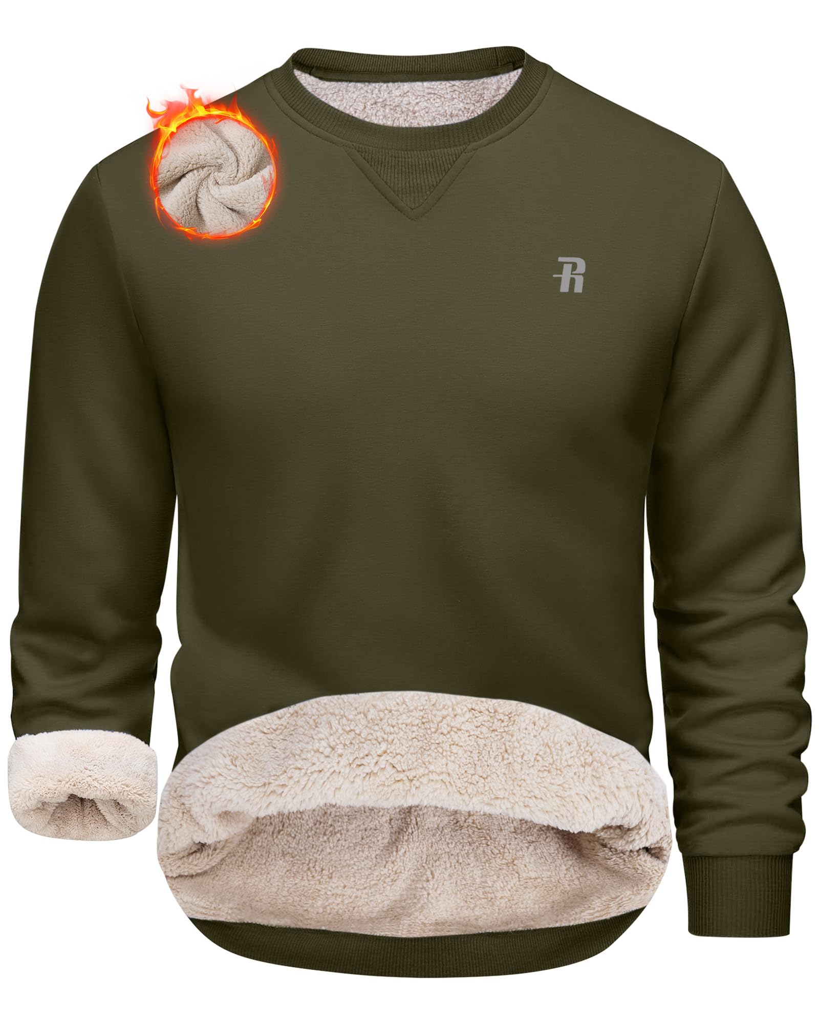 Runhit Pullover Herren Warm Gefütterte Sweatshirt Winter Langarm Rundhals | Warmes Weiches Sherpa-Fleece-Futter, Ohne Kapuze, Rippbündchen, Verstärkte Doppelnähte, Ideal für Alltag, Outdoor und Winter