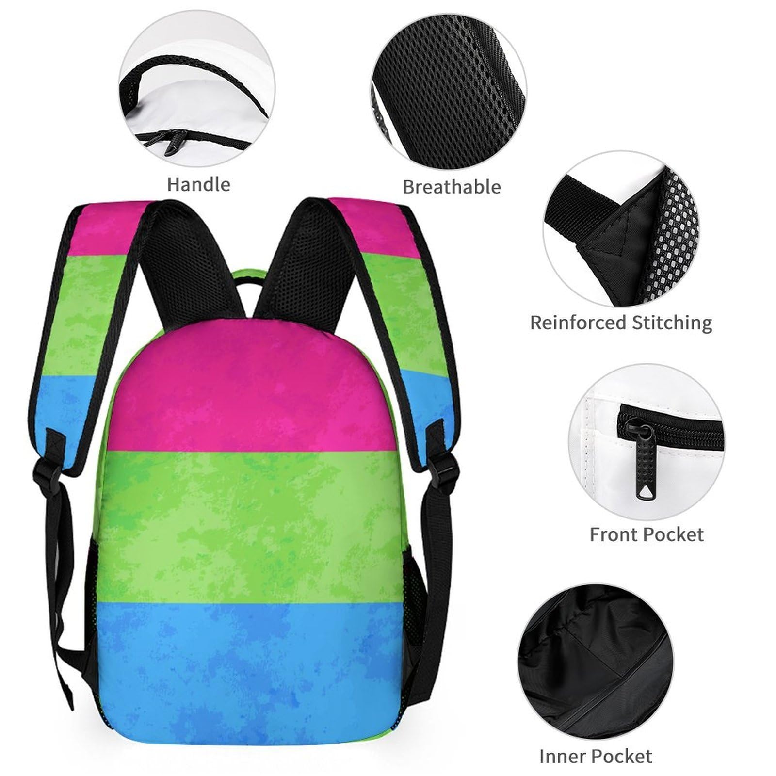 Ensemble sac à dos avec boîte à lunch, trousse de maquillage, sac à dos, drapeau de la fierté polysexuelle et sac de rangement