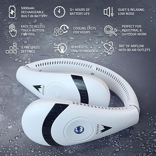 Miniatura 5 de AlphaCool Ventilador de cuello portátil, aire acondicionado de cuello recargable, ventilador de enfriamiento personal, hasta 12 horas de enfriamiento