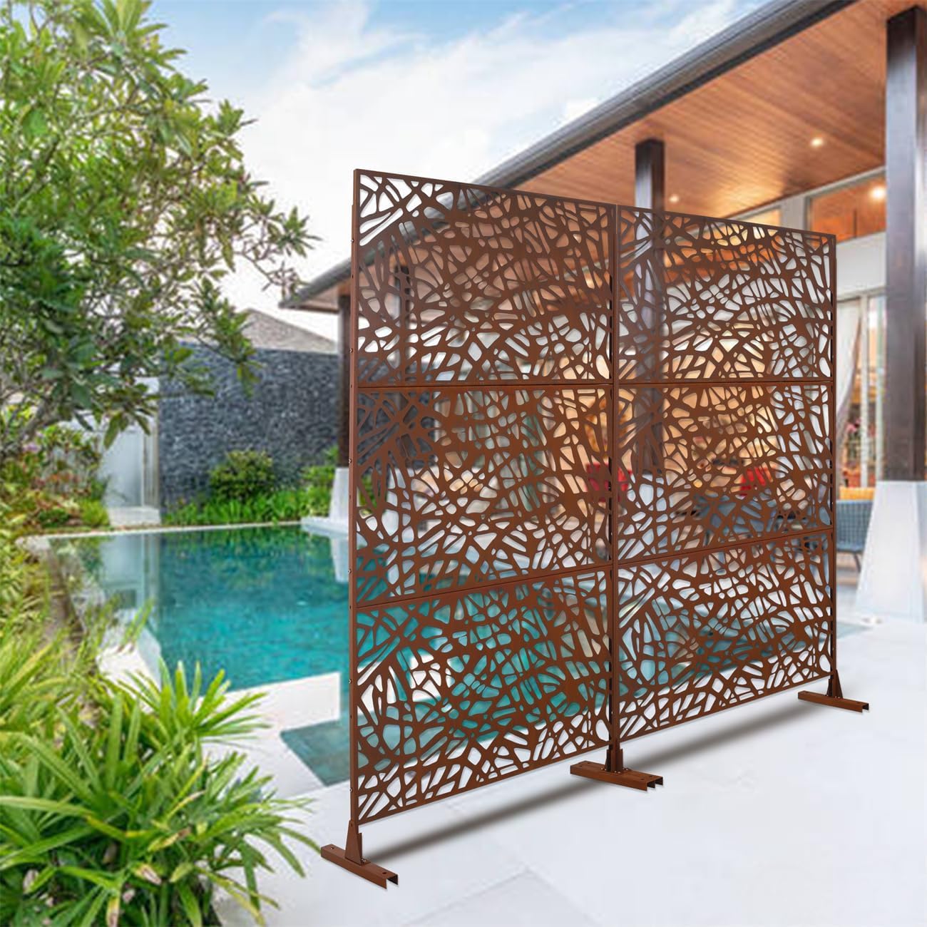Metal Privacy Screen 76" H×48" W, Outdoor & Indoor Privacy Screen, Freestanding Decorative for Deck Balcony Patio, Privacy Fence Panels for Outside Lawn Garden (Rust Red)