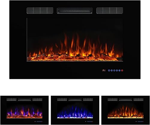 Chimenea eléctrica de 40 pulgadas de ancho 26.5 pulgadas de alto, insertos de chimenea empotrados y montados en la pared, llama multicolor con 5