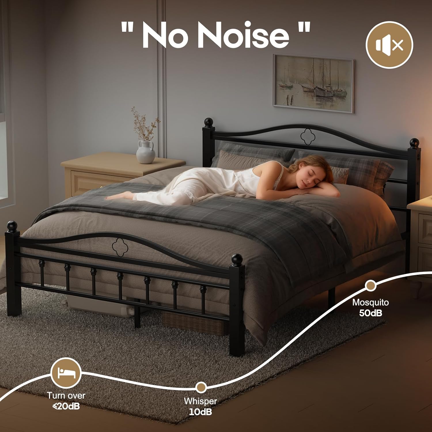 Queen Metal Bed Frame with Headboard, 1500LBS Heavy Duty Queen Bed Frame with Footboard No Box Spring Needed/Noise Free/12'' Under-Bed Storage/Tool-Free Assembly