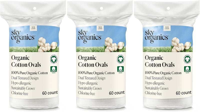 Discos Grandes de Algodão Orgânico Sky Organics com Dupla Textura, Sem Cloro, 180 unidades