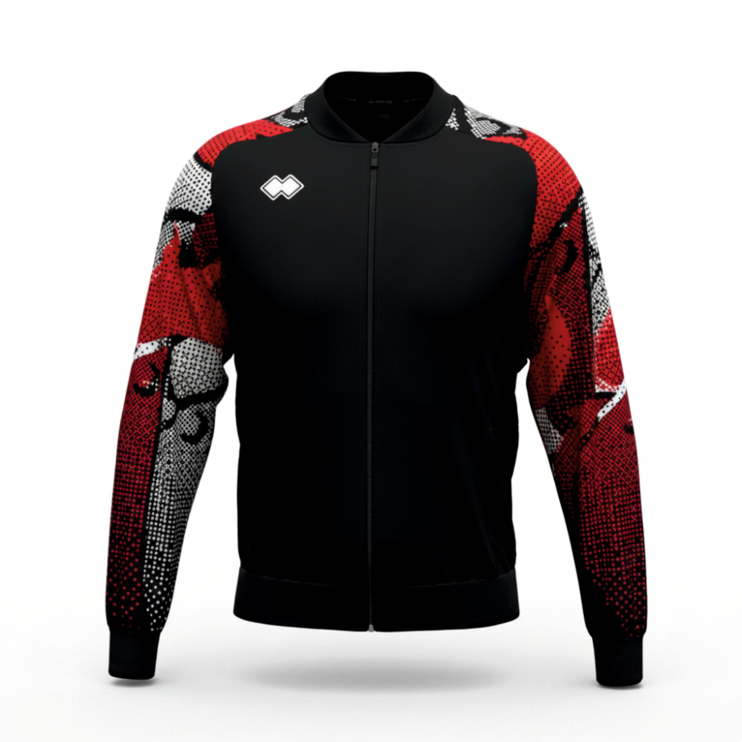 Errea' Giacca Full Zip SSC Bari, Nero con Maniche Grafiche Rosse e Bianche, Stile Sportivo