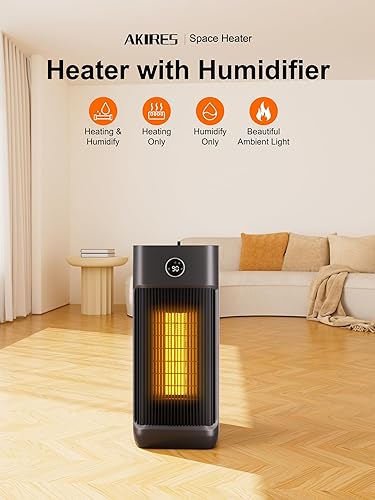 Miniatura 2 de AKIRES Calentador eléctrico con humidificador, calentador de cerámica oscilante portátil de 23 pulgadas y 1500 W con control remoto, termostato,