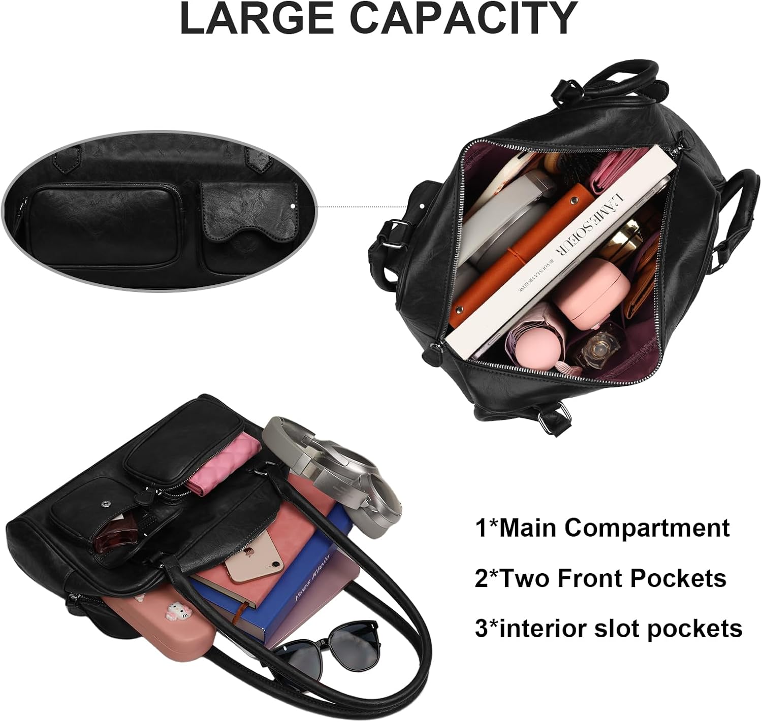 Swing Zip Shoulder Bag for Women Y2K Large Retro Boston Handbag Lightweight Vegan Purse