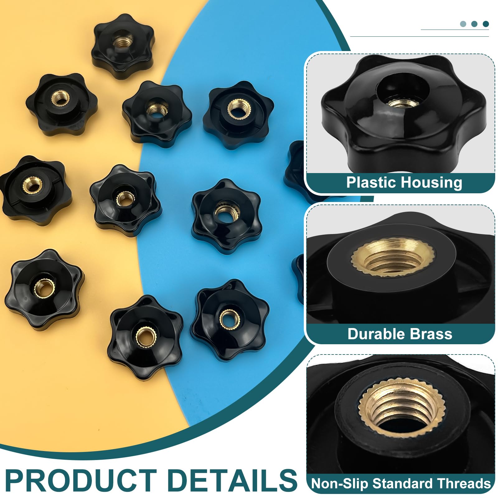 CiShow 12 Pcs Star Shape Head Clamping Nuts, M6 / M8 Handle Knob Grip - Image 3