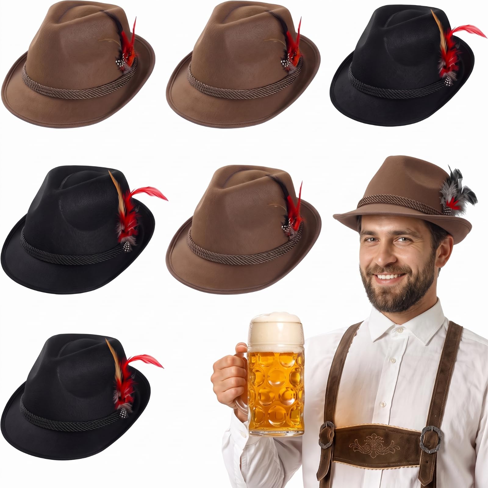 Funtery 6 Pcs Oktoberfest Hats for Men German Hats
