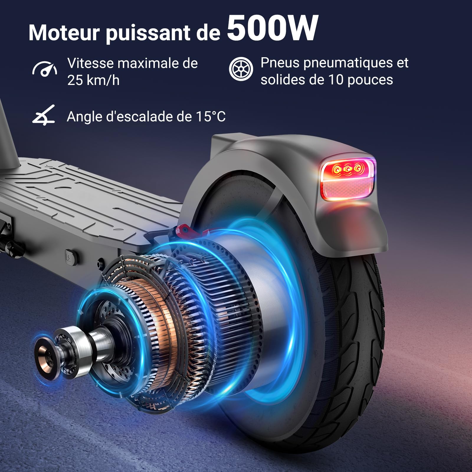 SISIGAD Trottinette Électrique Adulte 10 pouces avec Suspension et App, Moteur 450W, Autonomie Maxi 42km, Batterie 36V 10.4AH, Electric Scooter Pliable Vitesse 25km/h, avec Double Frein et Amortisseur