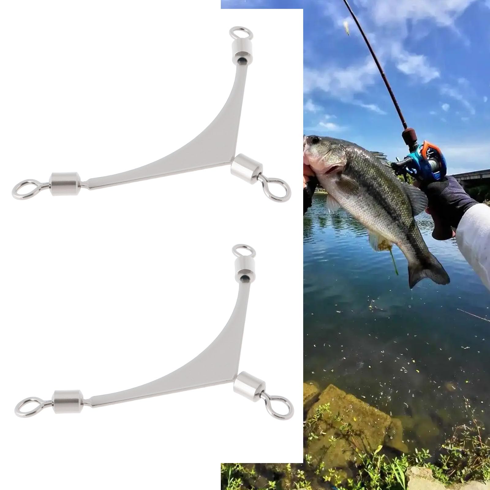 Create idea 35pcs 3 Way Rolling Swivels Fishing Tackle Stainless Steel Suitable for Sea Bottom Carp Or Fly Fishing (7 Sizes)