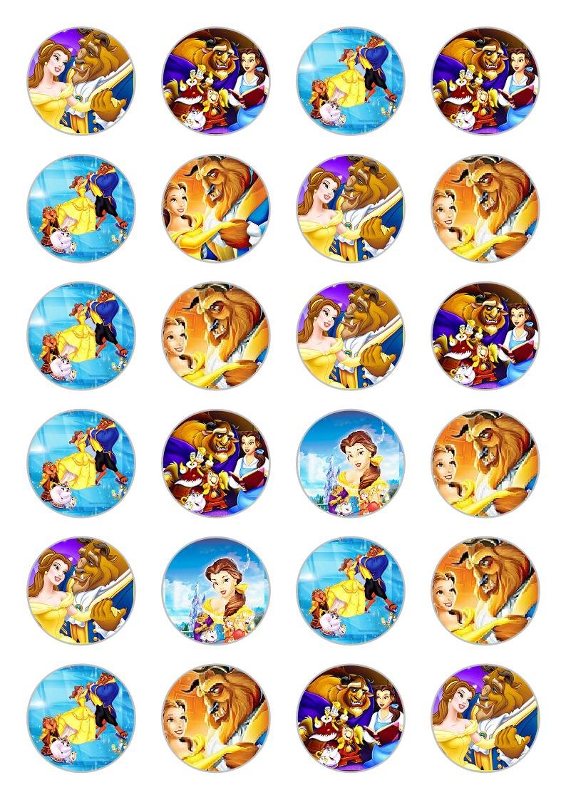 24 x Beauty and Beast Celebration Edible Paper Cupcake Toppers Cake Decorations