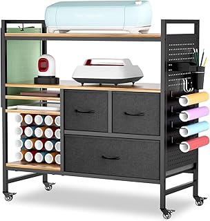 PUNLUXU Organizers and Storage Compatible with Cricut Machines - Vinyl Roll Holder, DIY Pegboard with Accessories Organizer, Rolling Craft Table with Storage Cabinet Workstation PU-03 Patent Protected