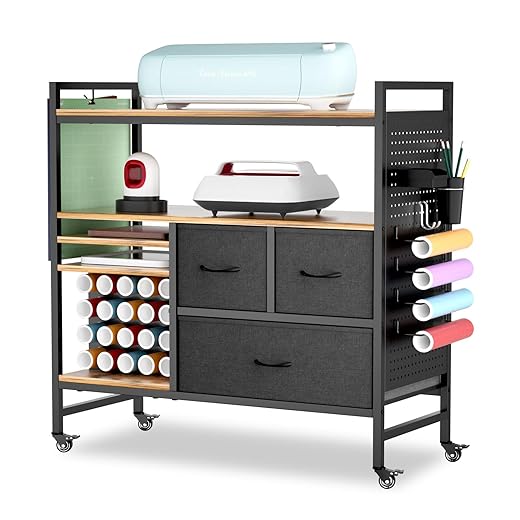 PUNLUXU Organizers and Storage Compatible with Cricut Machines - Vinyl Roll Holder, DIY Pegboard with Accessories Organizer, Rolling Craft Table with Storage Cabinet Workstation PU-01 Patent Protected