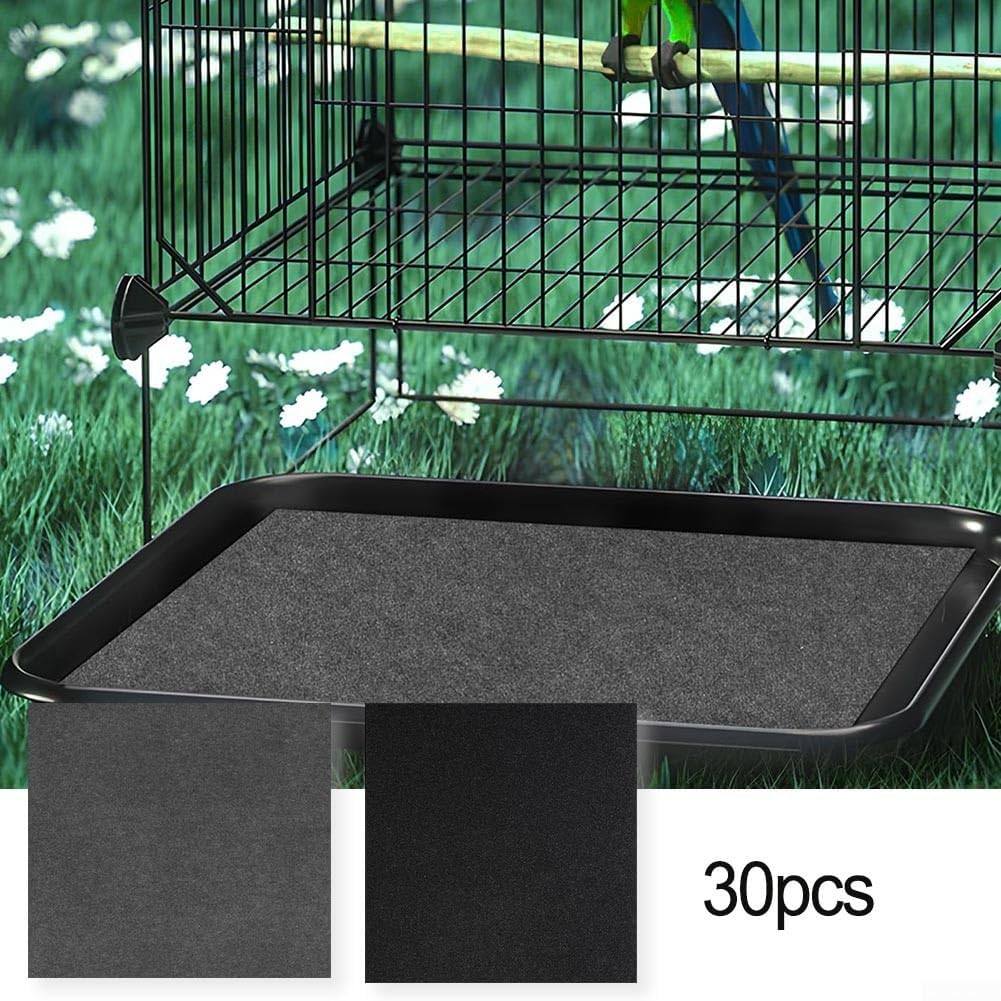 30 Disposable Bird Cage Liners, 1mm Thick Felt Fabric, Easy Clean Pads for Parrots, Conures, Hamsters and More (Grey)