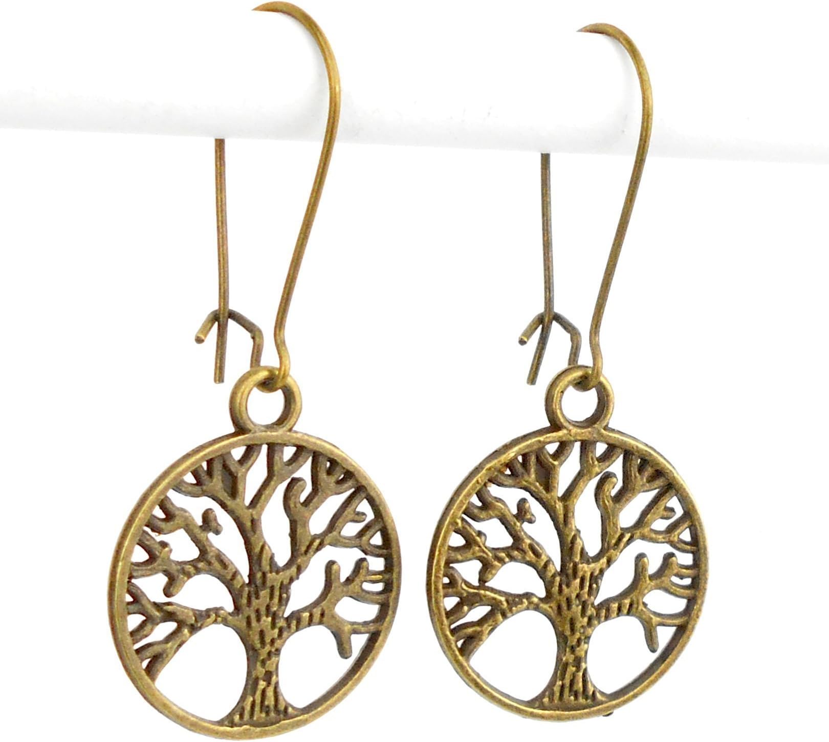 Tree of Life Mid length Drop Earrings in Antique Bronze