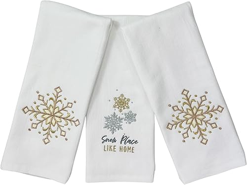 Vista 48 de Serafina Home Vacaciones de Navidad Toallas de Cocina: Dos (2) Let it Snow Tejido Plano y Una (1) Toalla de Cocina a Cuadros de Estilo Campestre