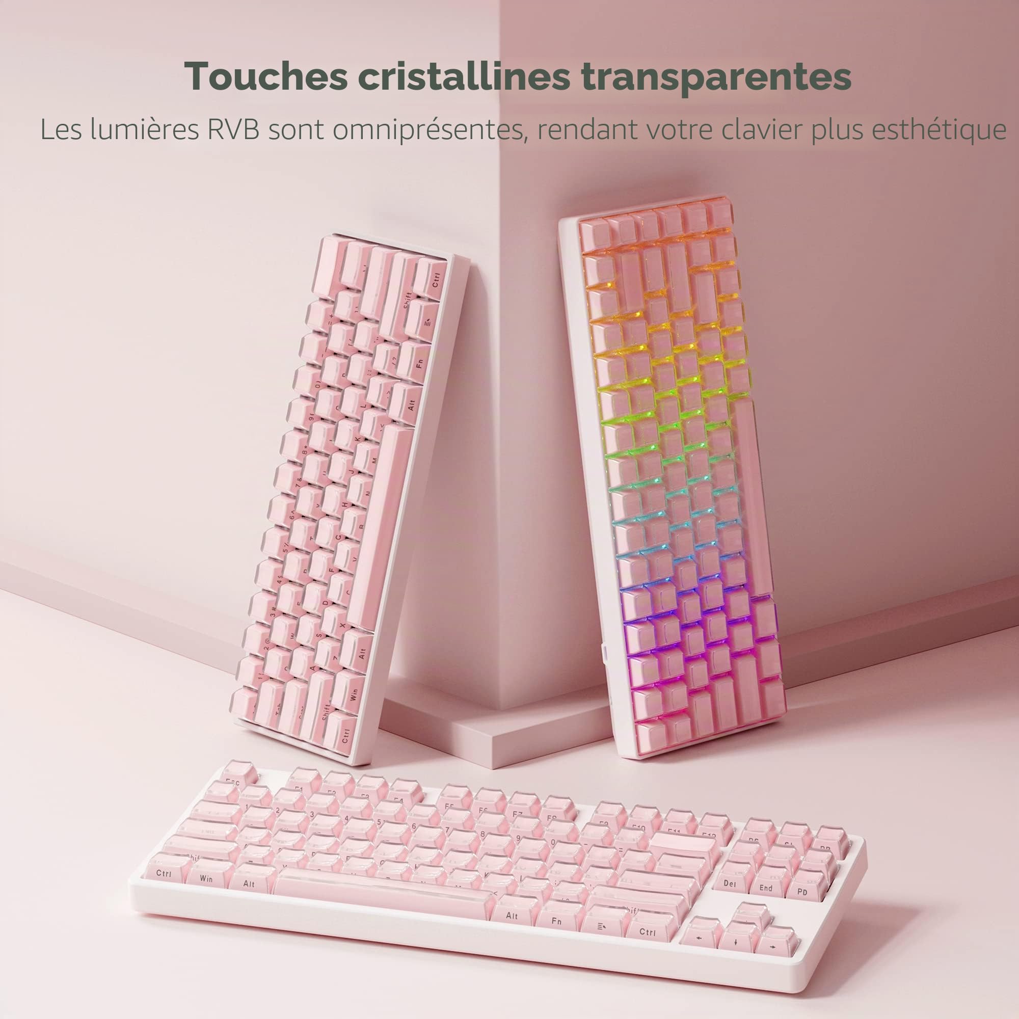 Womier Jelly Keycaps-Crystal Cute Keycaps Pink 60 65 75 100 Percent, Side Printed Elegant Key Caps Custom113 Keys, OEM Profile for 61/68/84/87/98/100 Cherry Gateron MX Mechanical, Pink