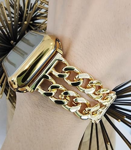 Miniatura 4 de DSAAplus Correas de Metal Dorado Compatibles con Apple Watch Band 38mm 40mm 41mm 42mm 44mm 45mm 46mm 49mm Pulsera de Cadena Elegante para iWatch