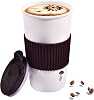 Ceramic Travel Mug Double Wall Insulated Takeaway 12oz Coffee Mug for Hot and Cold Beverages, Reusable White Coffee Mug, Splashproof Lid and Protective