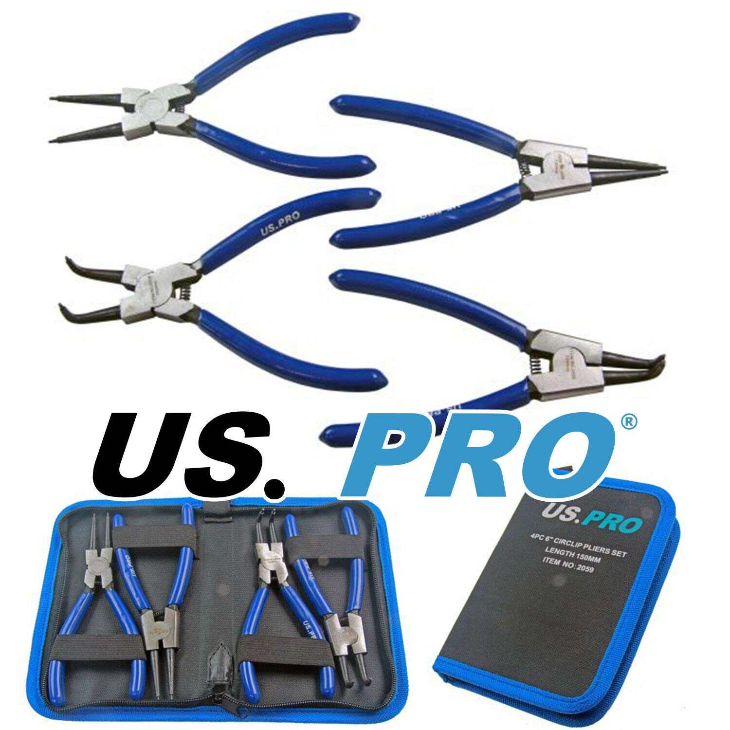 Us Pro 4 Piece 6" 150Mm Circlip Snap Ring Pliers Internal External Pouch 2059 5060599860329