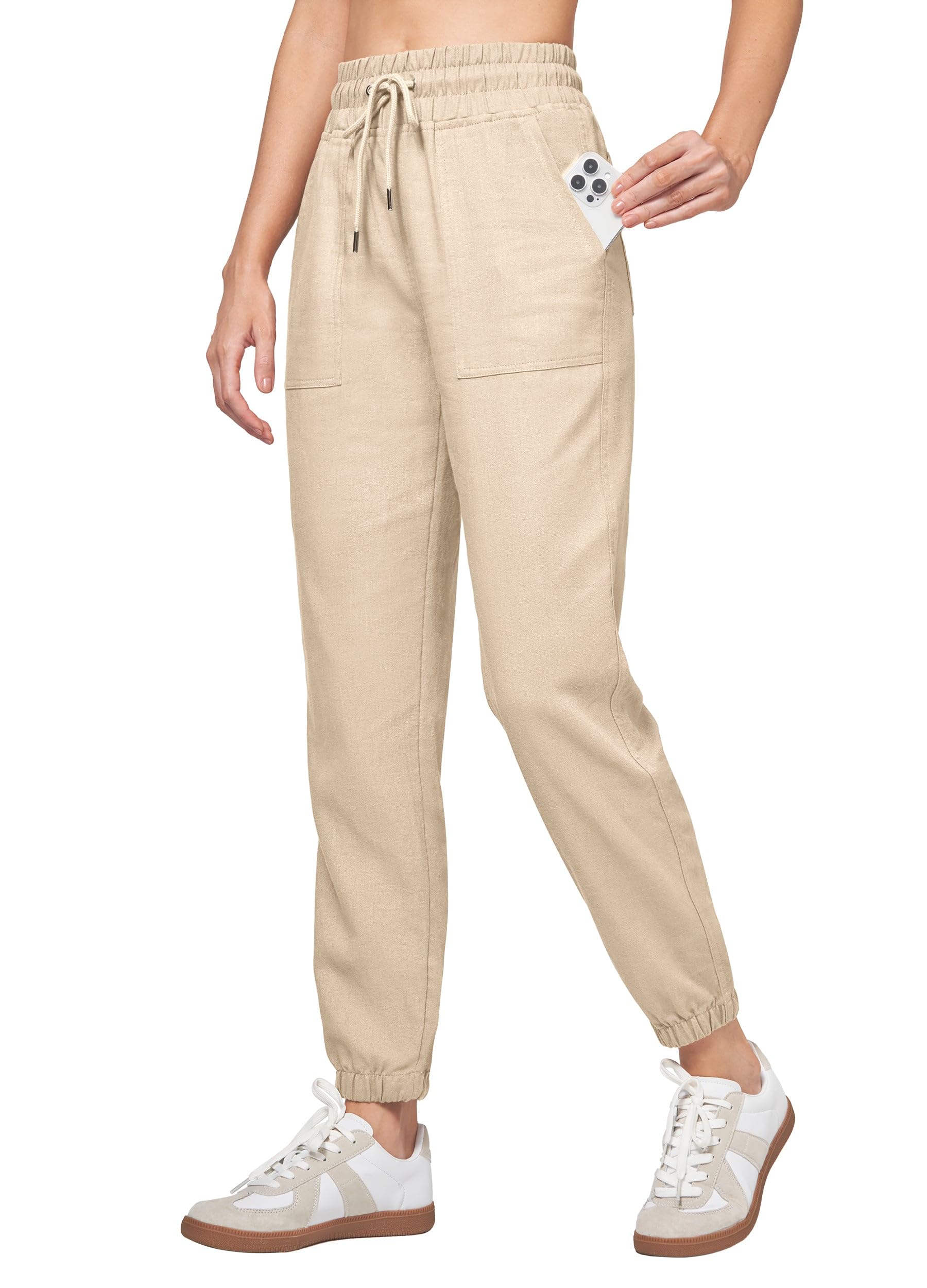 WILLIT Joggingbroek dames katoen linnen broek jogger sportbroek casual sweatpants lichte broek trainingsbroek lounge reizen zomer broek met zakken, rozerood, XXL