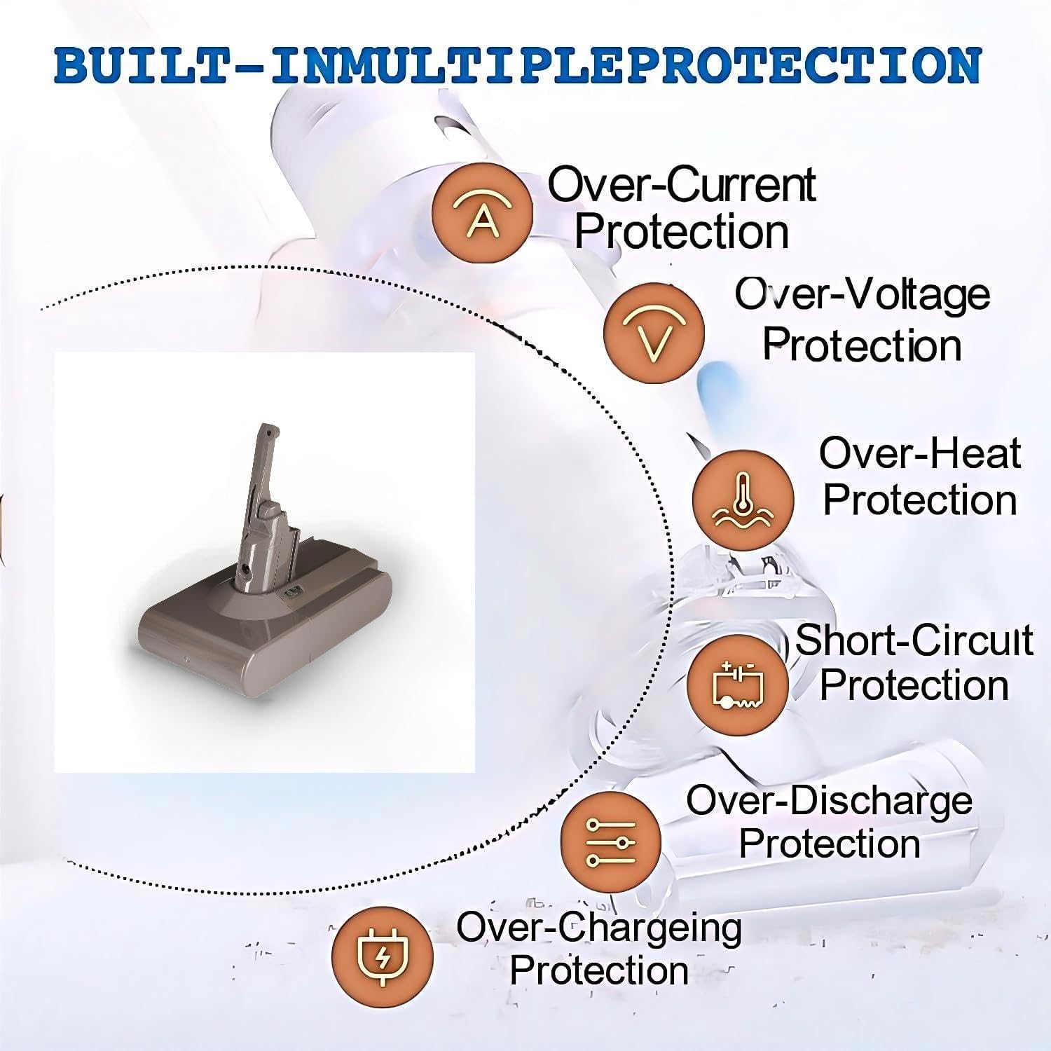 Upgraded Dysn V8 21.6V 3.0Ah Battery Replacement for V8 SV10 Battery Compatible with Stick Vacuum V8 Animal Absolute Fluffy Carbon Fiber Cordless Vacuum Cleaner