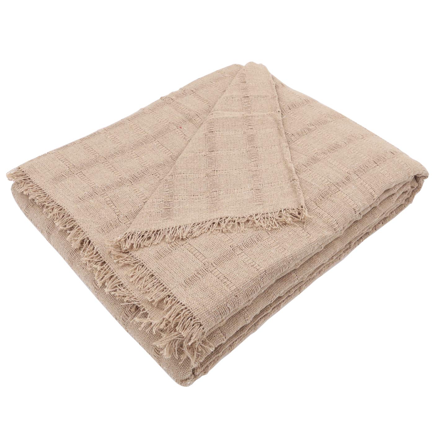 MERCURY TEXTIL- Colcha Multiusos Sofa,Manta Foulard,Plaid para Cama,Cubresofa Cubrecama,jarapas,Comoda Practica y Suave. Poliester Algodón (180 x 260cm, Liso Camel)