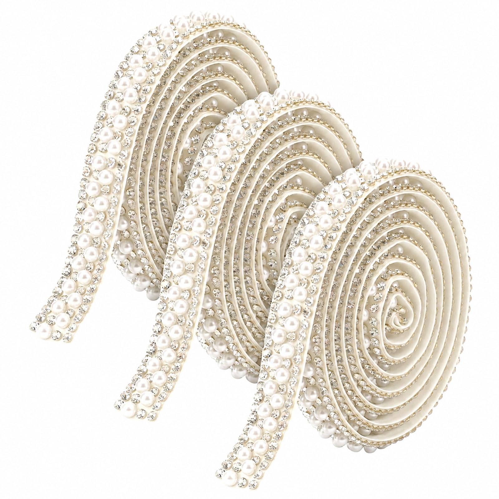3Rolls Pearl Rhinestone Ribbon, 1M Self Adhesive Rhinestone Pearl Trim