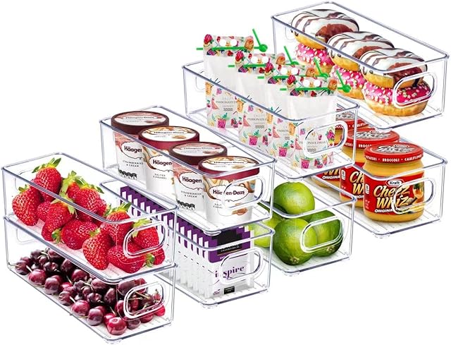 Set of 8 Stackable Storage ContainersSmall Refrigerator Organizer Bins with Handles for KitchenFridge, Pantry, Countertop, Cosmetics, Under Sink & Bathroom Organiser - BPA Free (Clear)