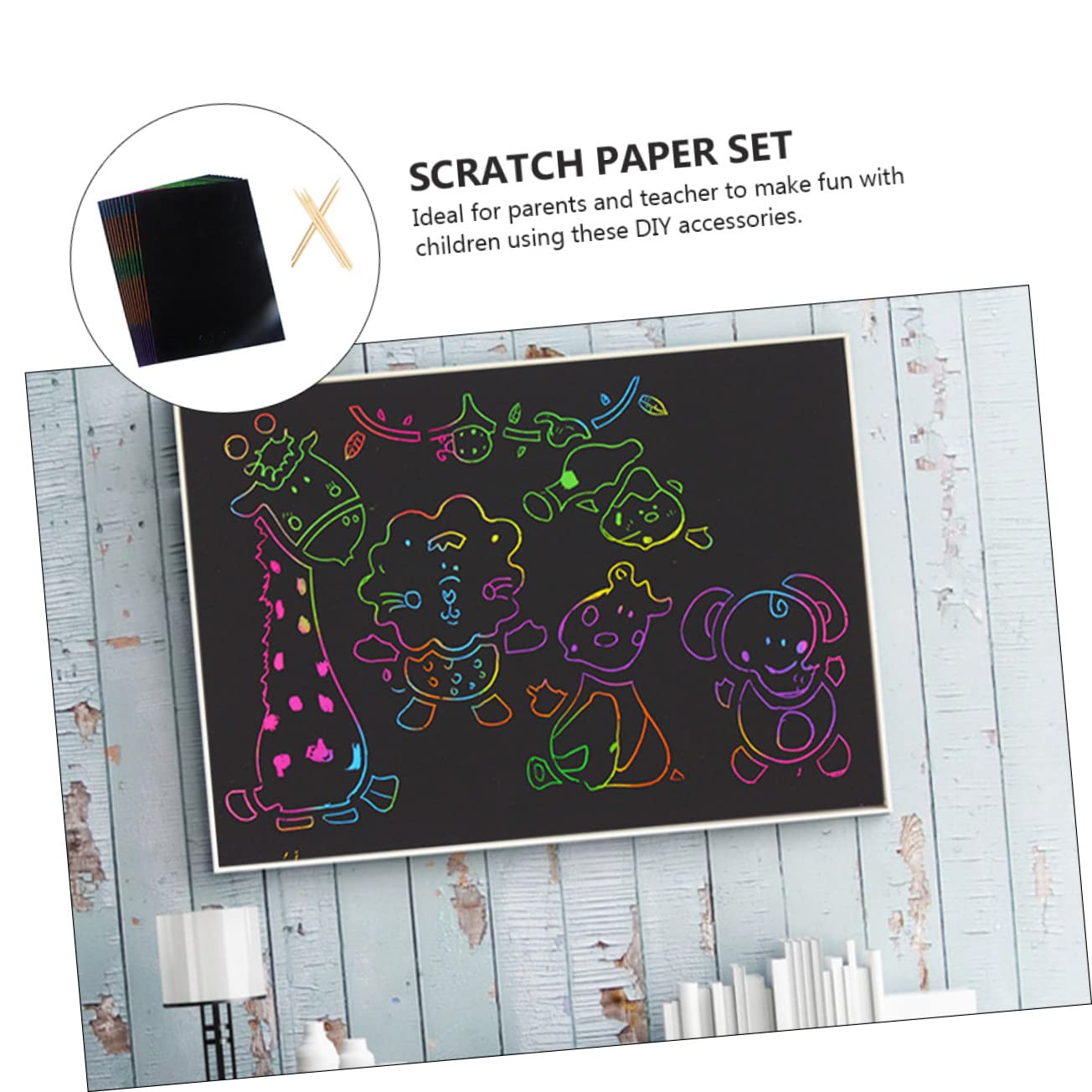 GALPADA 55Pcs Scratch Paper with Wooden Stylus for Creative Activity Craft Fun Drawing Boards for Hands Skills