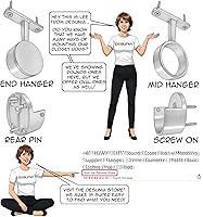 Vista 6 de Bridas de soporte para barra de armario con fijación de rosca Enchufes de extremo de poste de ropa resistentes para armarios Cromo pulido 1 par