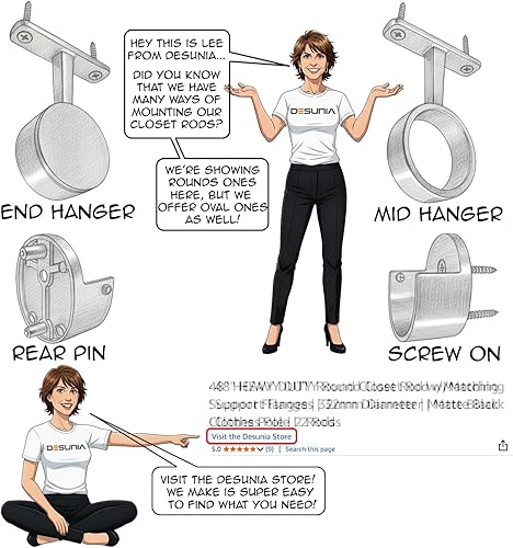 Miniatura 6 de Bridas de soporte para barra de armario con fijación de rosca Enchufes de extremo de poste de ropa resistentes para armarios Cromo pulido 1 par