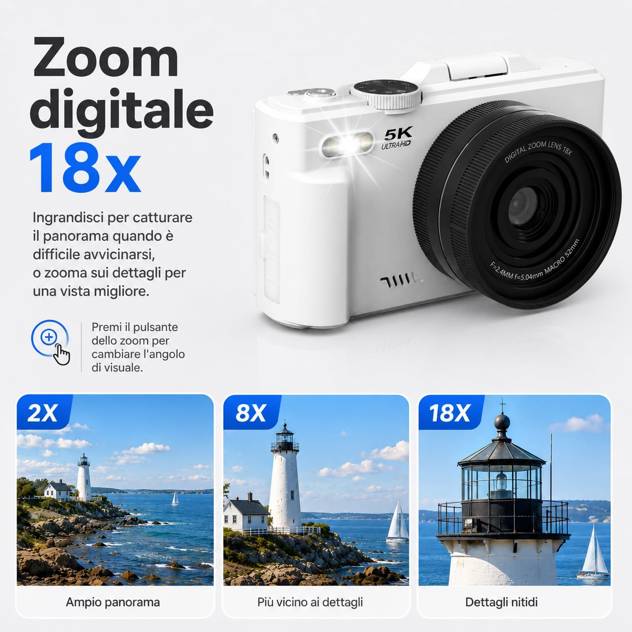 Optinexo 5K Digital Compact Camera Fotocamera Digitale Compatta 18X Zoom Schermo Ruotabile 180 Gradi Scheda 32GB Per Viaggi Vlog Foto Video (Rosa)