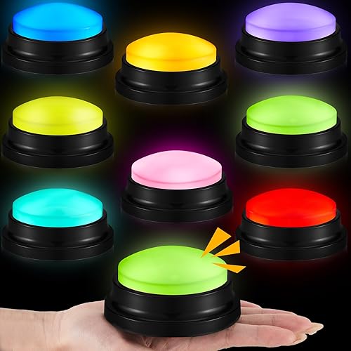 Honoson 8 piezas de zumbadores de respuesta grabables brillantes con botón de respuesta, zumbadores de espectáculo de juegos, zumbador grabable,
