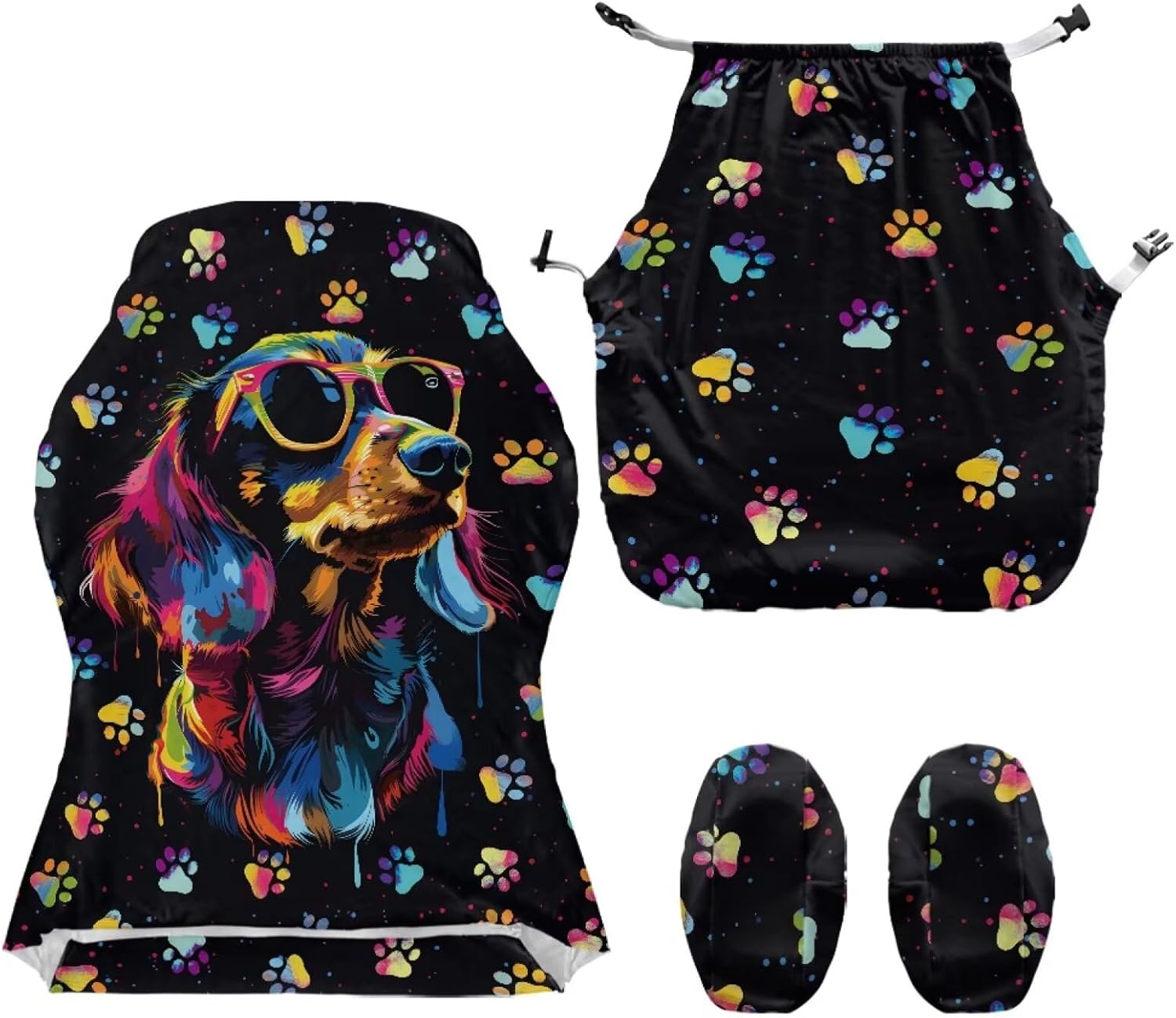 Anti-Dust Gaming Chair Slipcover Washable Computer Armchair Covers with Armrest Covers Gradient Dachshund Dog Print Stretch Swivel Boss Chair Protector Home Decor