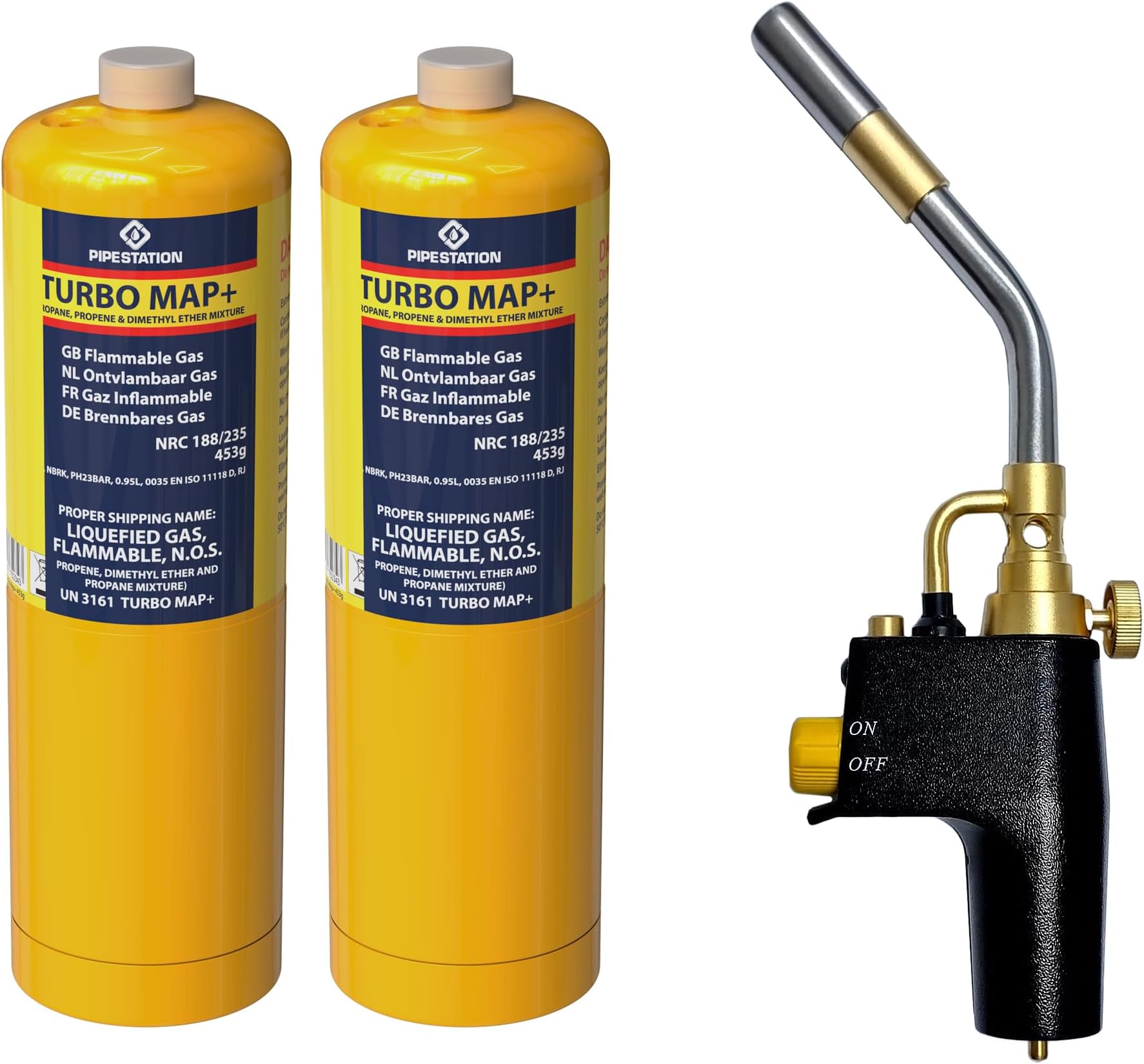 Super Total Fire Blow Torch Kit and 2 x Mapp+ Gas Cylinder | Blowtorch & Map Gas Canisters for Soldering Brazing Thawing Heat Treatment | Gas Blow Torch Plus Gas Map+ Gas Included | Trade Pack
