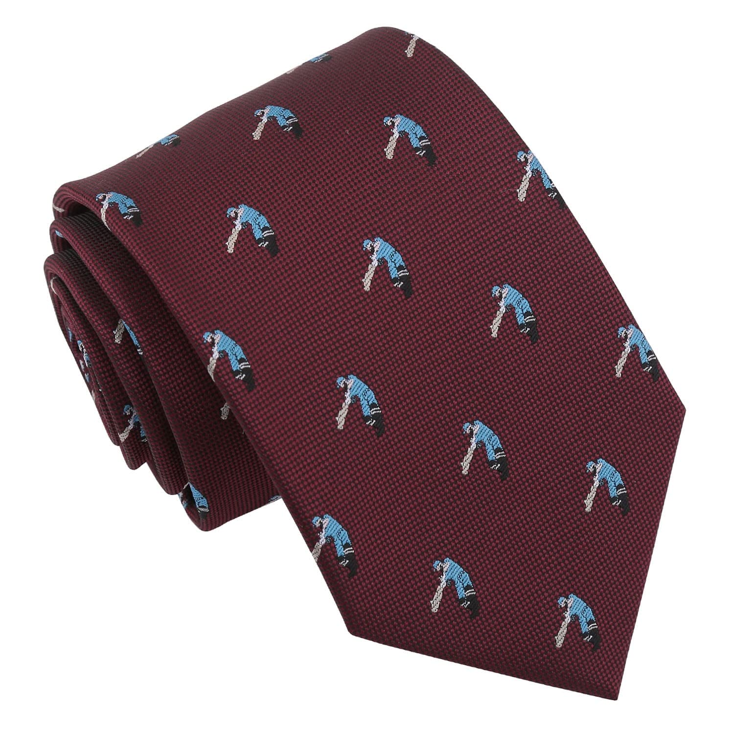 Dqt Men's Burgundy Cricket Embroidered Sports Print Novelty Classic Tie