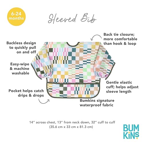 Miniatura 110 de Bumkins - Babero con mangas - Para niños y niñas, bebés y niños pequeños de 6 a 24 meses - Ligero, duradero, impermeable - Babero de manga larga -