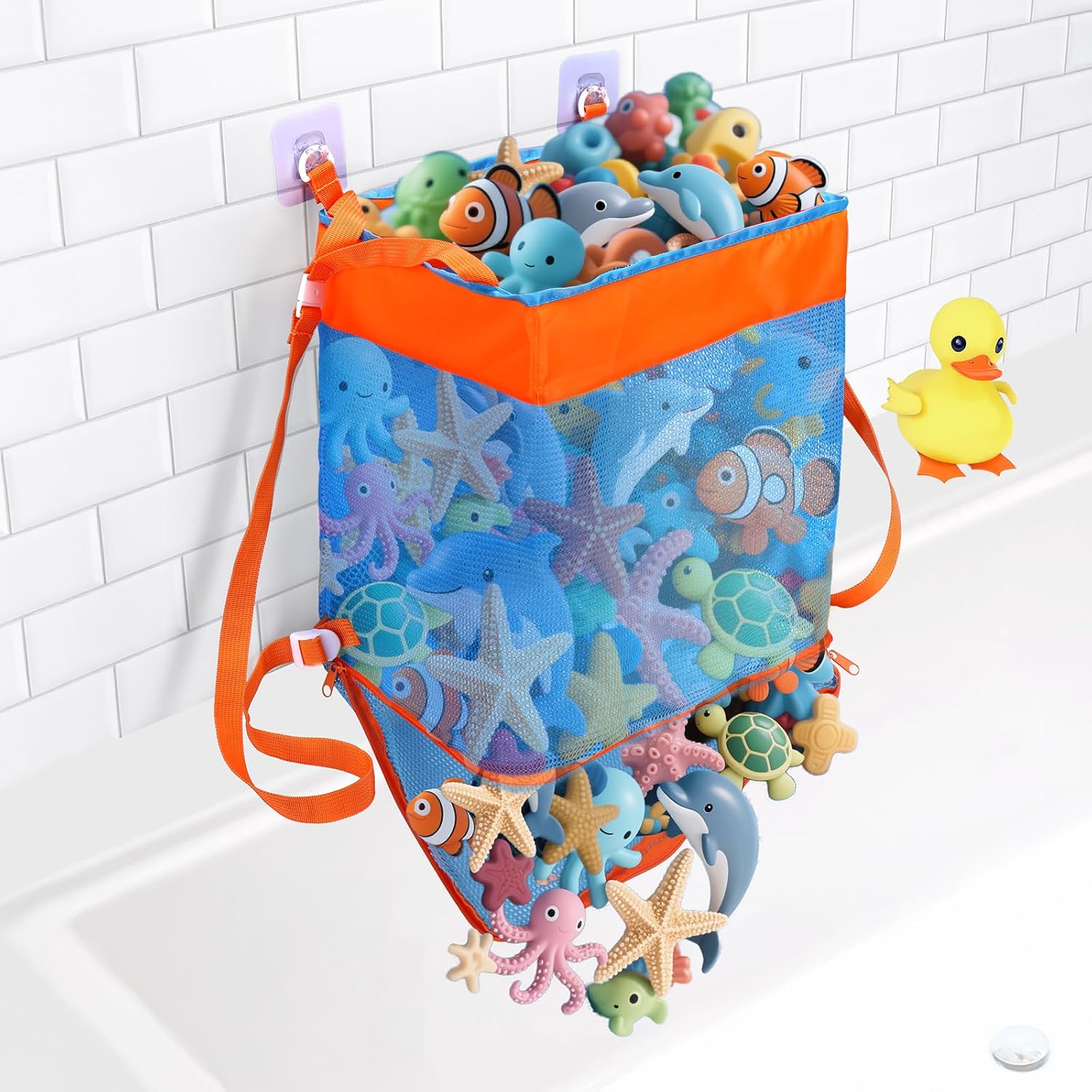 Vodolo 2PCS 3-in-1 Bath Toy Storage Bag,Large Capacity Mesh Bath Toy Net Holder for Bathtub Shower Bathroom Pool Outdoor,Kids Bath Decor Accessories Tub Toy Organizer Basket