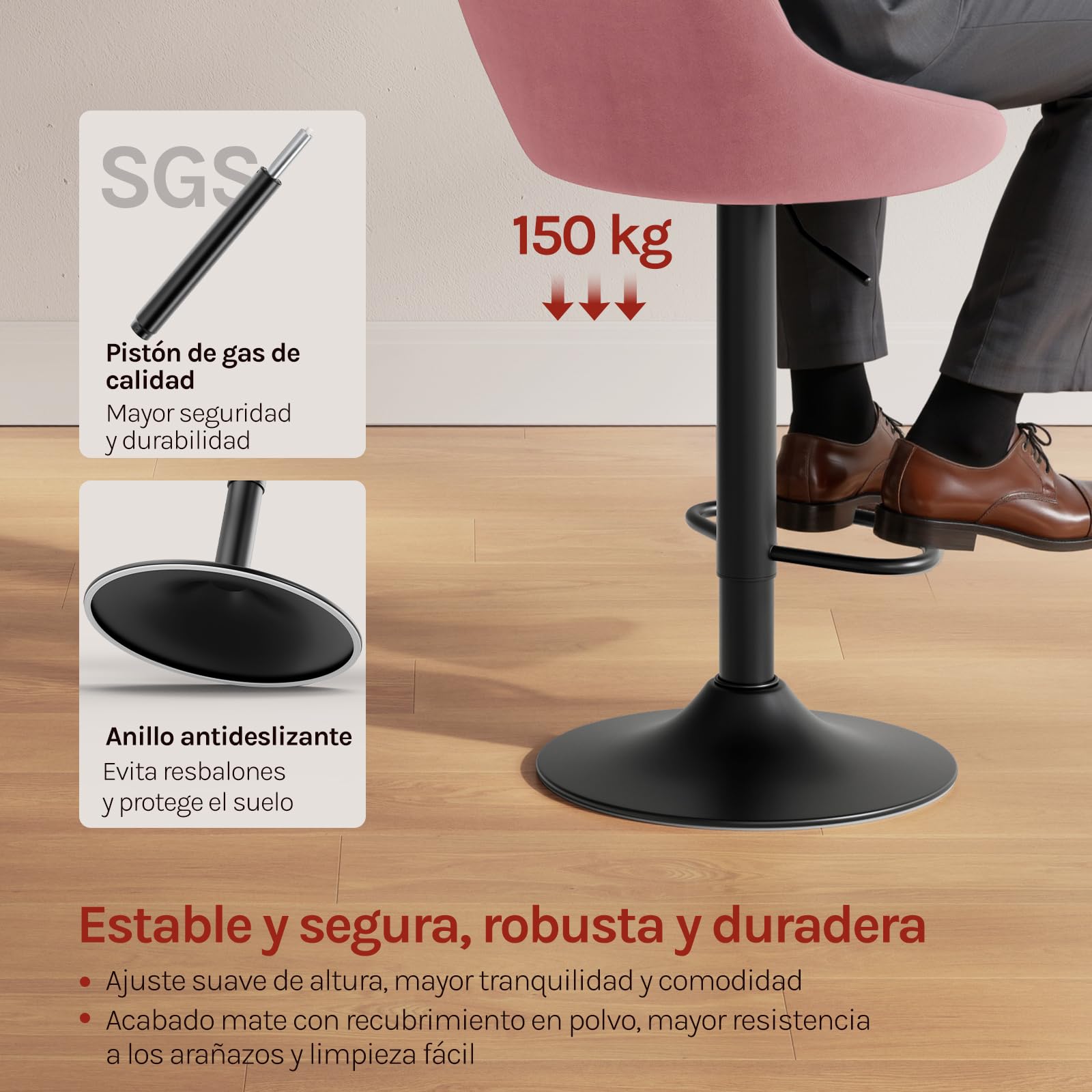 WOLTU 4X Taburetes de Bar Terciopelo Regulable en Altura, Rosa