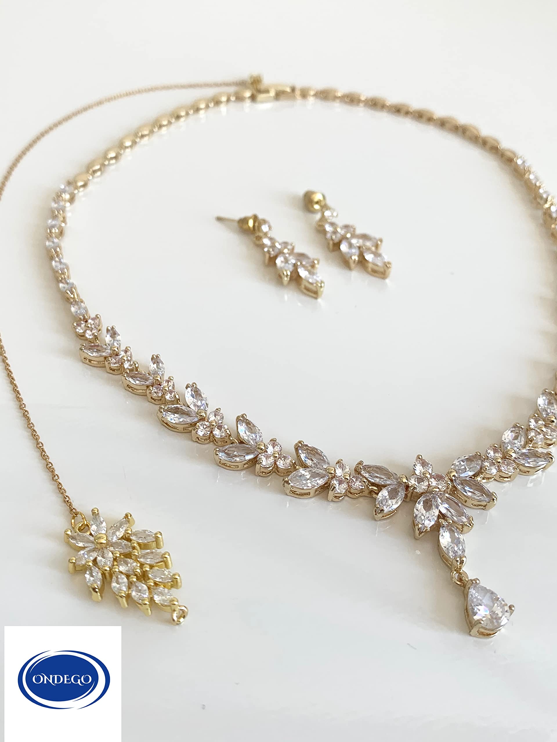 ZIRKONIA GOLD Schmuckset Brautschmuck Rückenkette Handmade dezent elegant Brautjungfer Geschenk