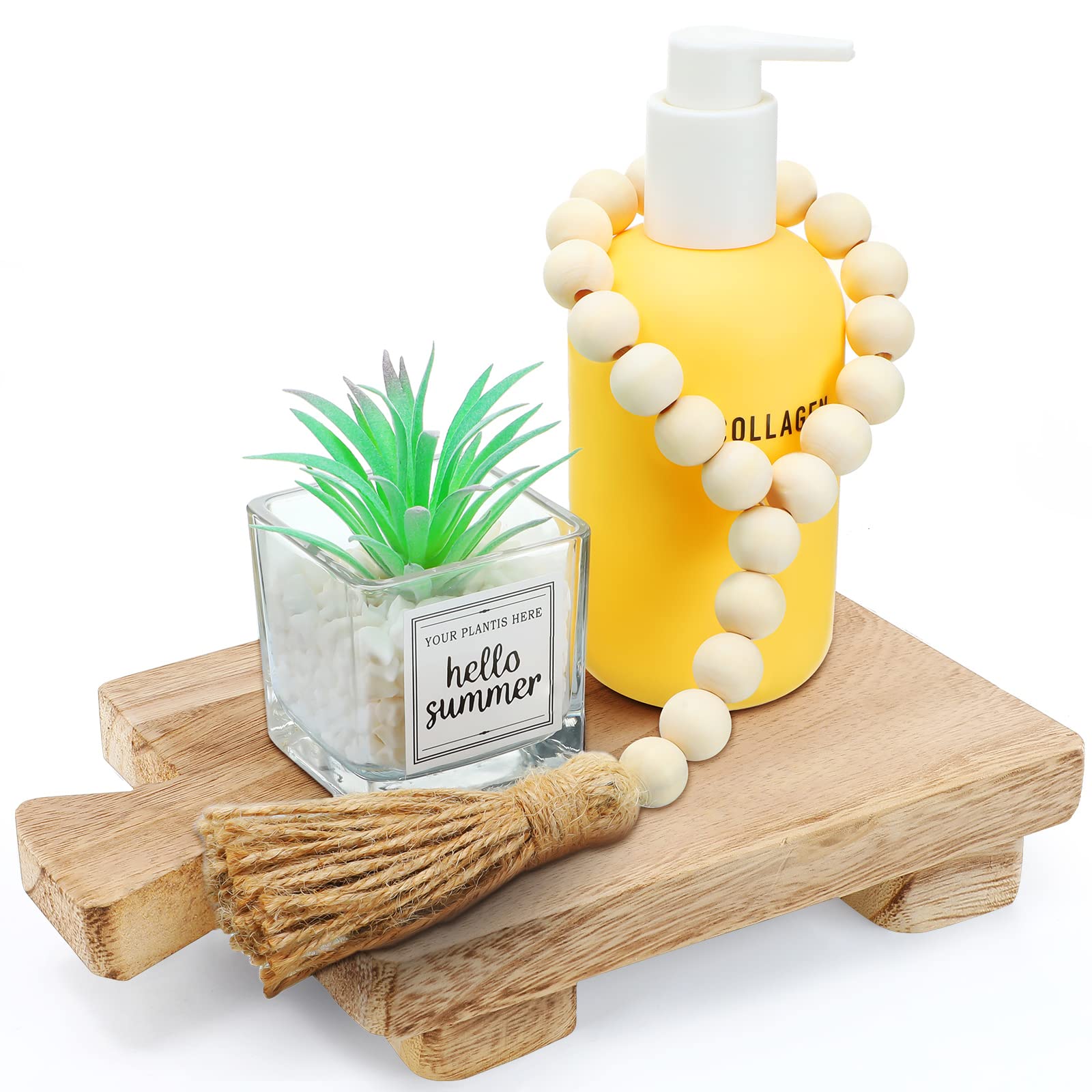 HoneydakWood Pedestal Riser Tray Soap Dispenser Stand for Kitchen Sink Counter Wooden Holder for Bottles Plant Makeup Tissues Candles Guest Towels Vanity Plate Jewelry Soap Decor(Wood)