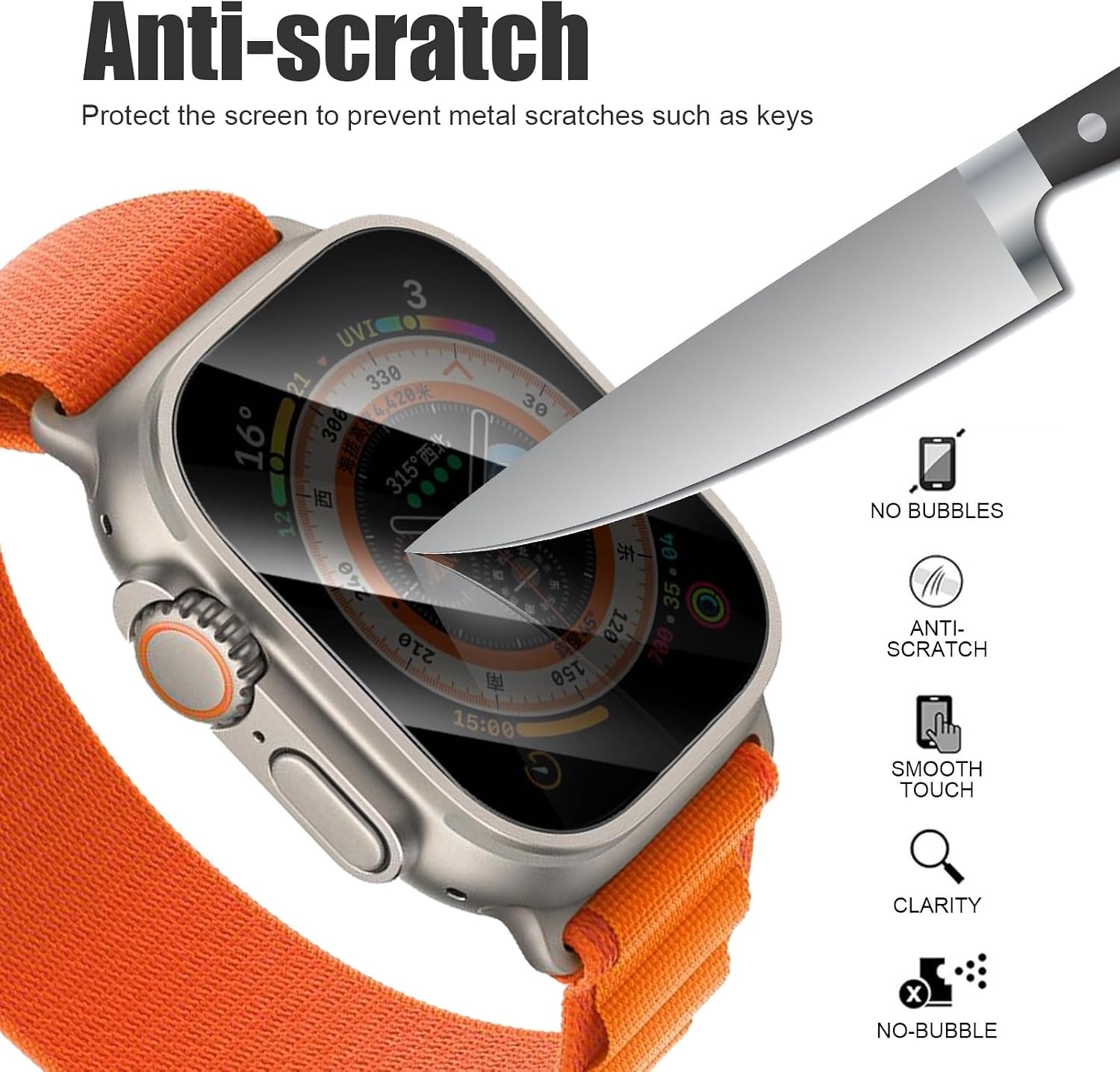 5 Pack Privacy Screen Protector for Apple Wacth Ultra 49mm [Anti-Spy Tempered Glass] Easy Install, Tempered Glass Protector for Apple Wacth Ultra 49mm