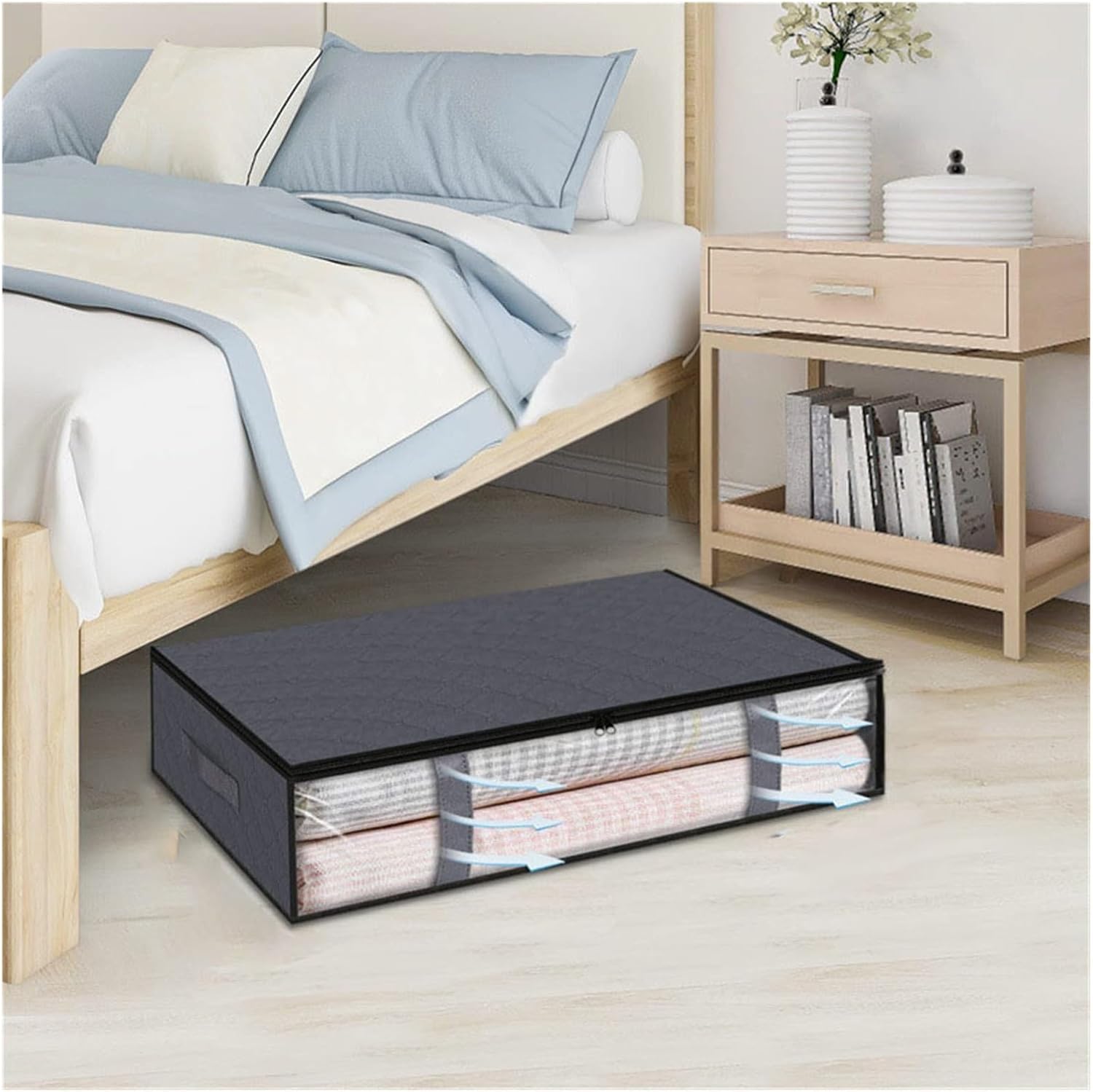 SBTRKT Clothes Organizer Bag Under Bed Foldable Non-Woven Large Capacity Quilt Storage Bag Household Convenient Bedroom Storage Box (Color : Grey, Size : 1pcs)