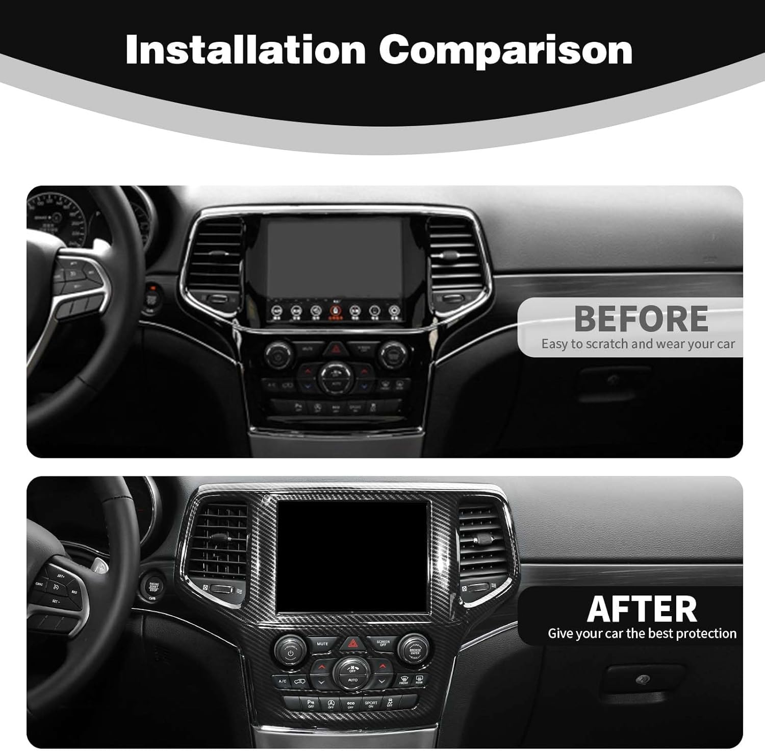for Grand Cherokee Carbon Fiber Interior Trim Accessories Compatible with 2019 2020 Jeep Grand Cherokee Navigation Panel Trim Cover Carbon Fiber